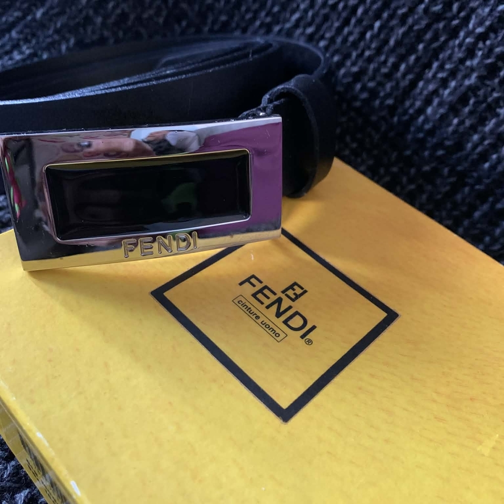 Fendi Black Belt with Silver Accent